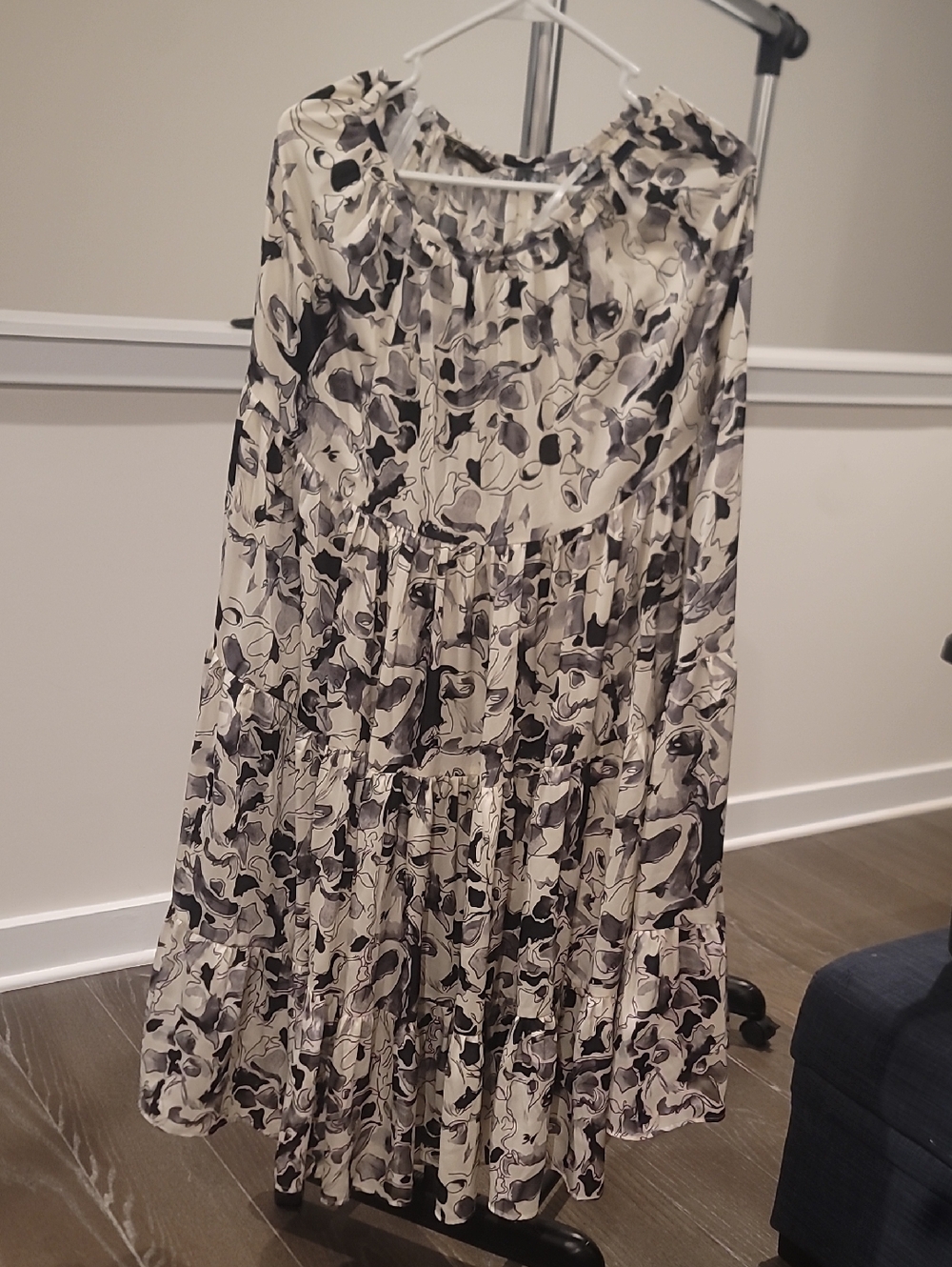 Black and White Tiered A-Line Floral Skirt